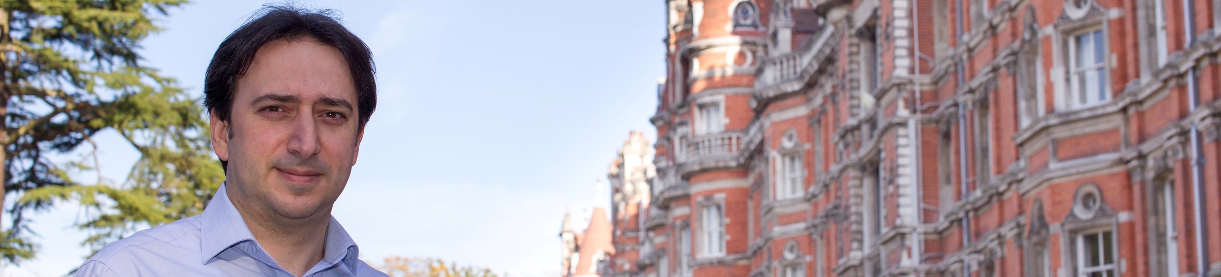 Konstantinos Markantonakis outside the Founder&rsquo;s Building, Royal Holloway, University of London